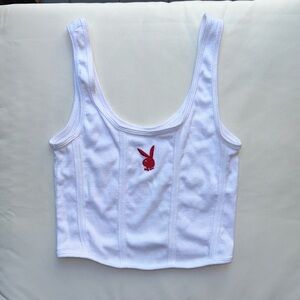 Women’s White Playboy Crop Tank Top Xs